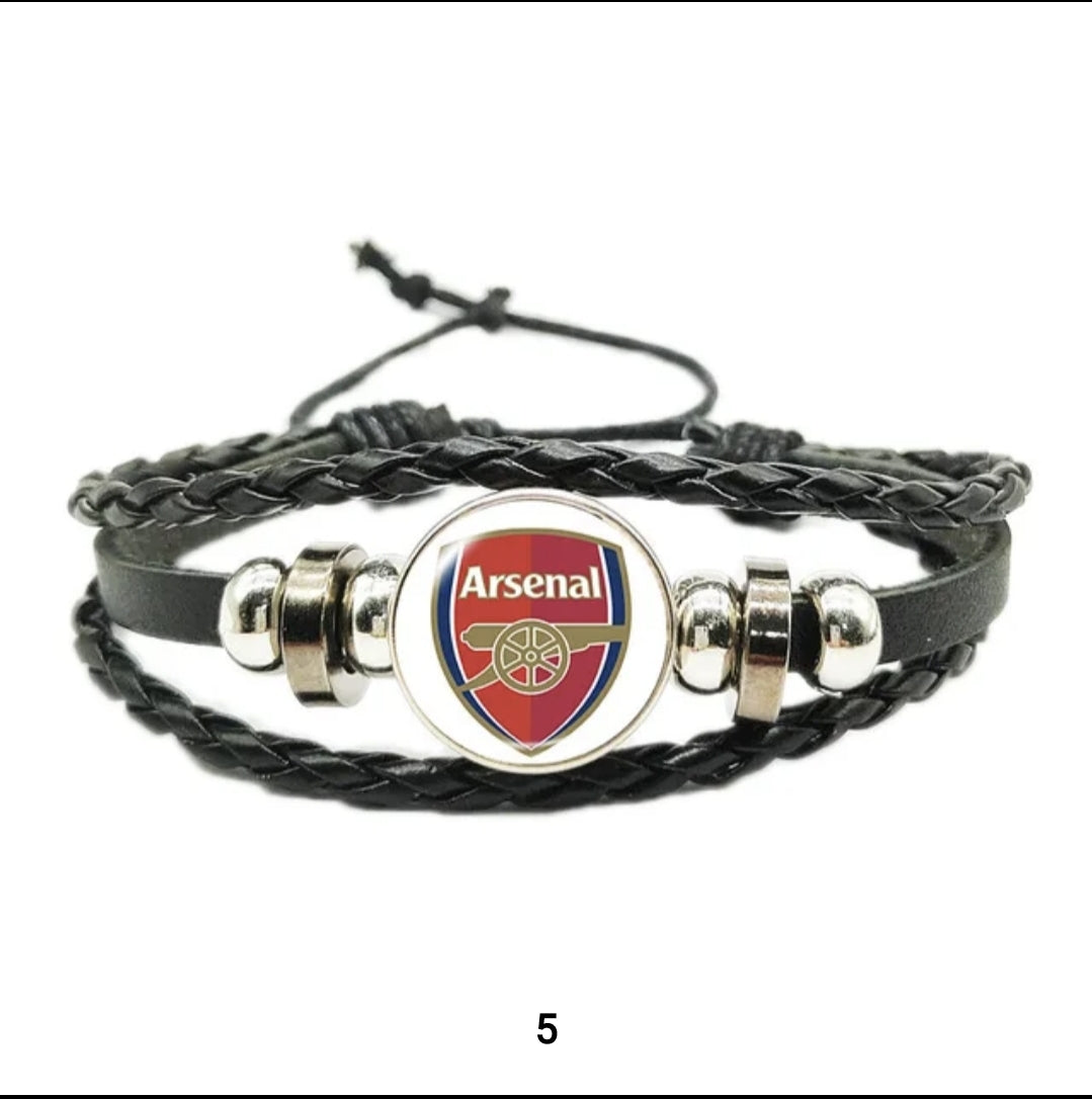 Leather cord bracelet with european clubs logo.