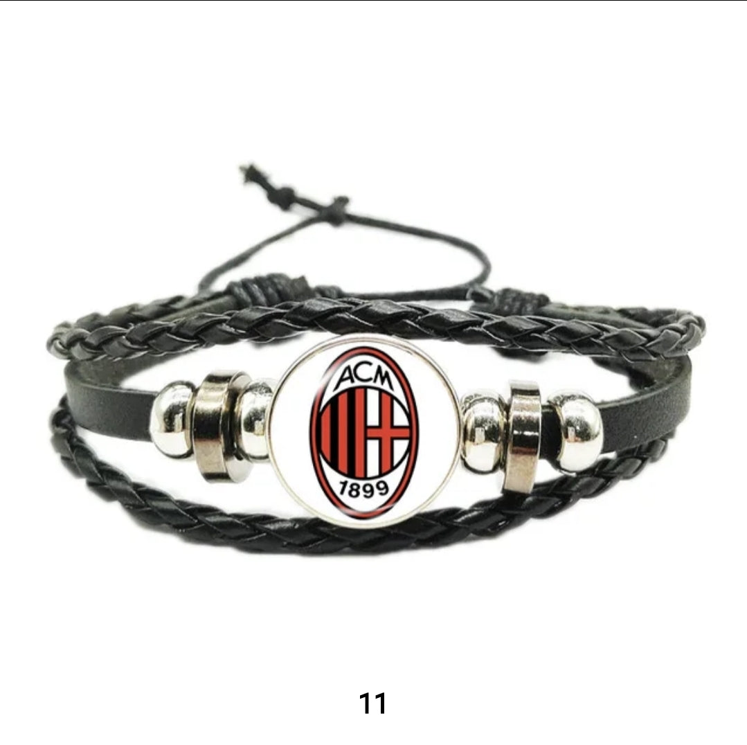 Leather cord bracelet with european clubs logo.
