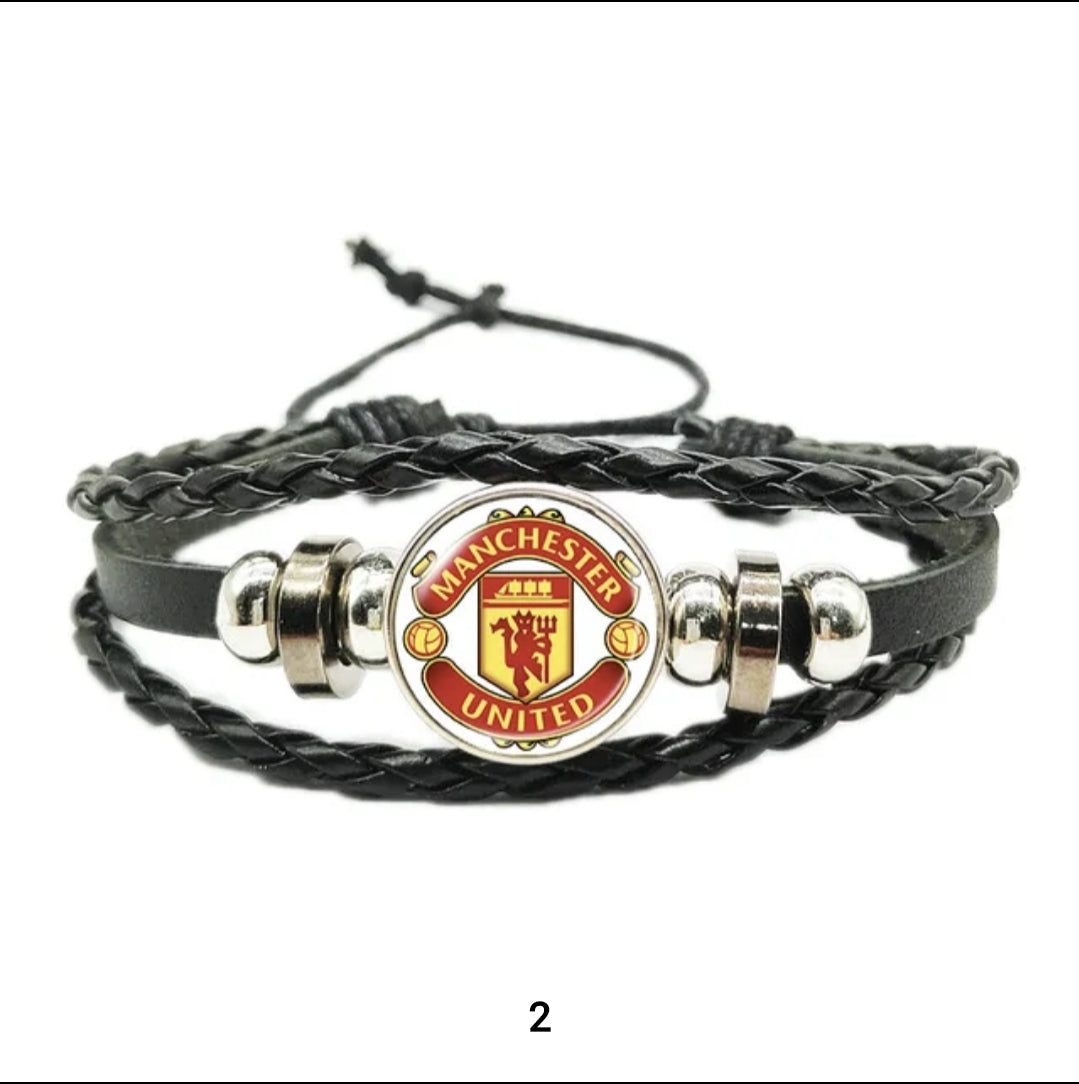 Leather cord bracelet with european clubs logo.