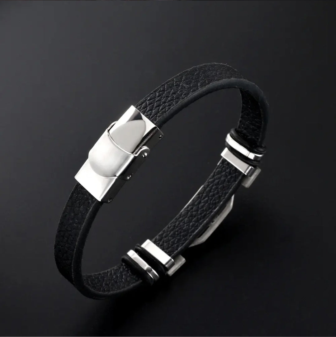 Leather stainless steel cuff bracelet 12 zodiac