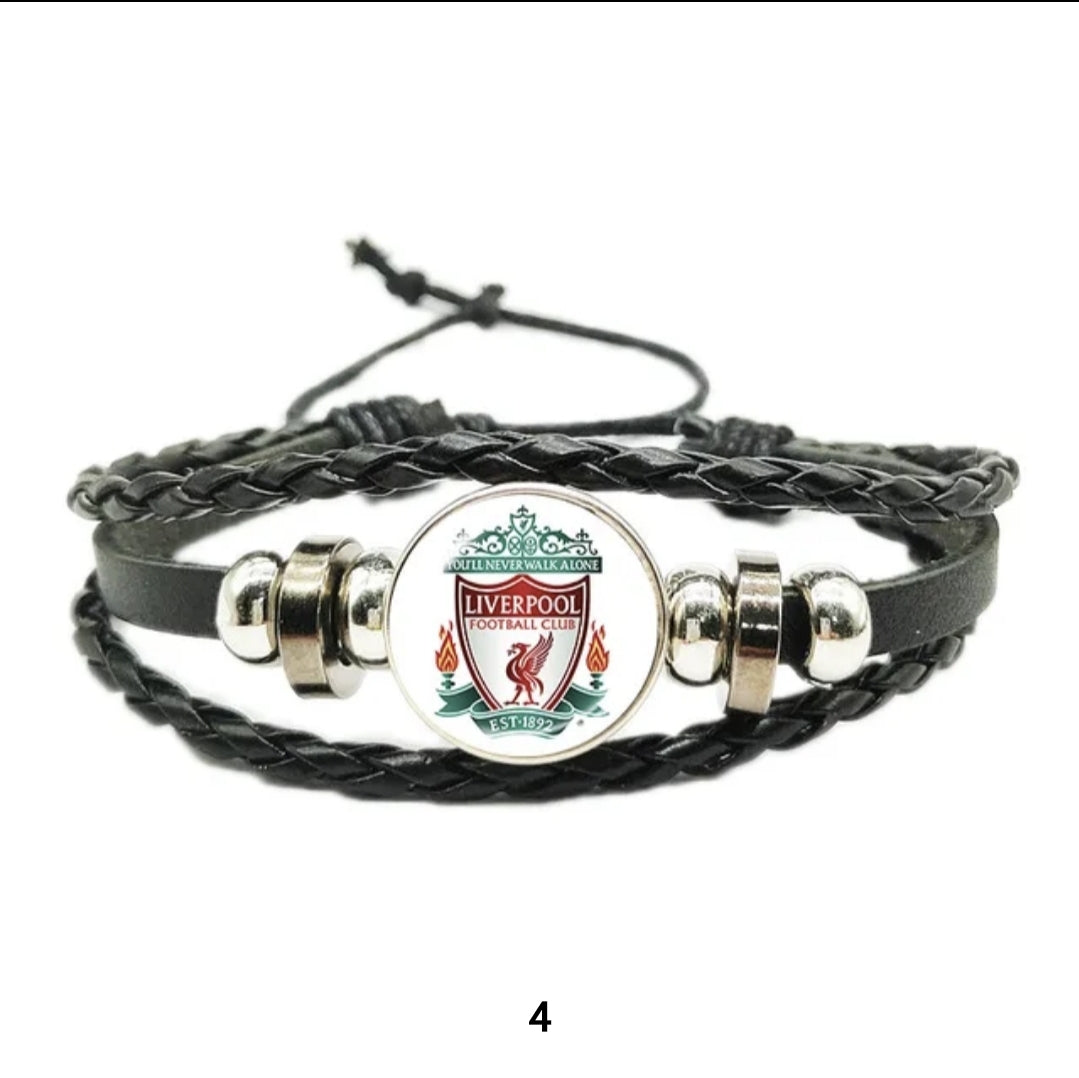 Leather cord bracelet with european clubs logo.