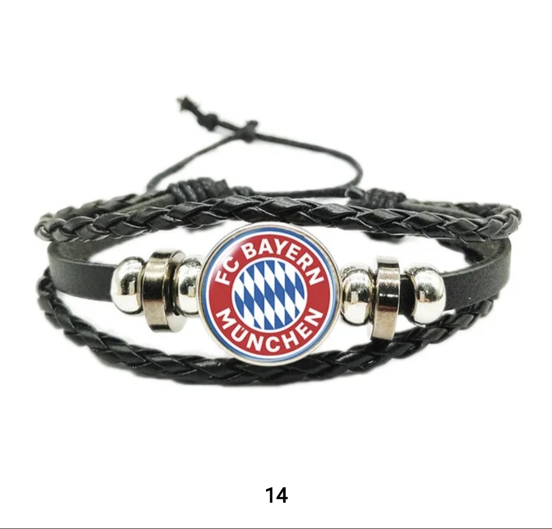 Leather cord bracelet with european clubs logo.