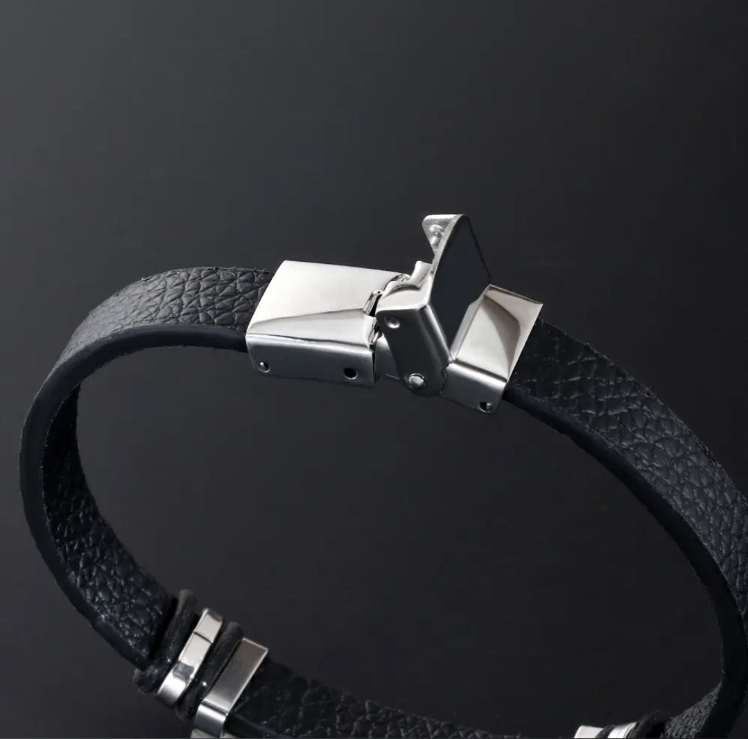 Leather stainless steel cuff bracelet 12 zodiac