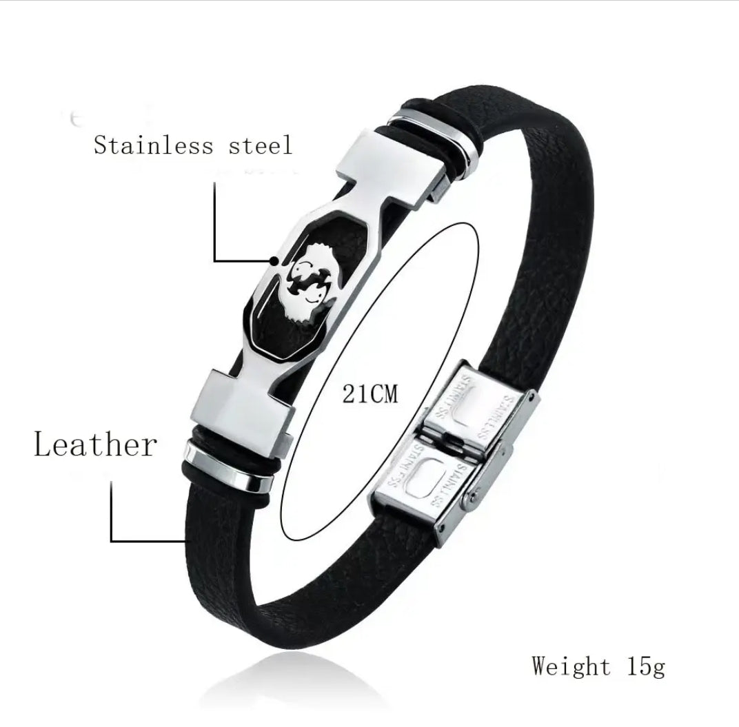 Leather stainless steel cuff bracelet 12 zodiac