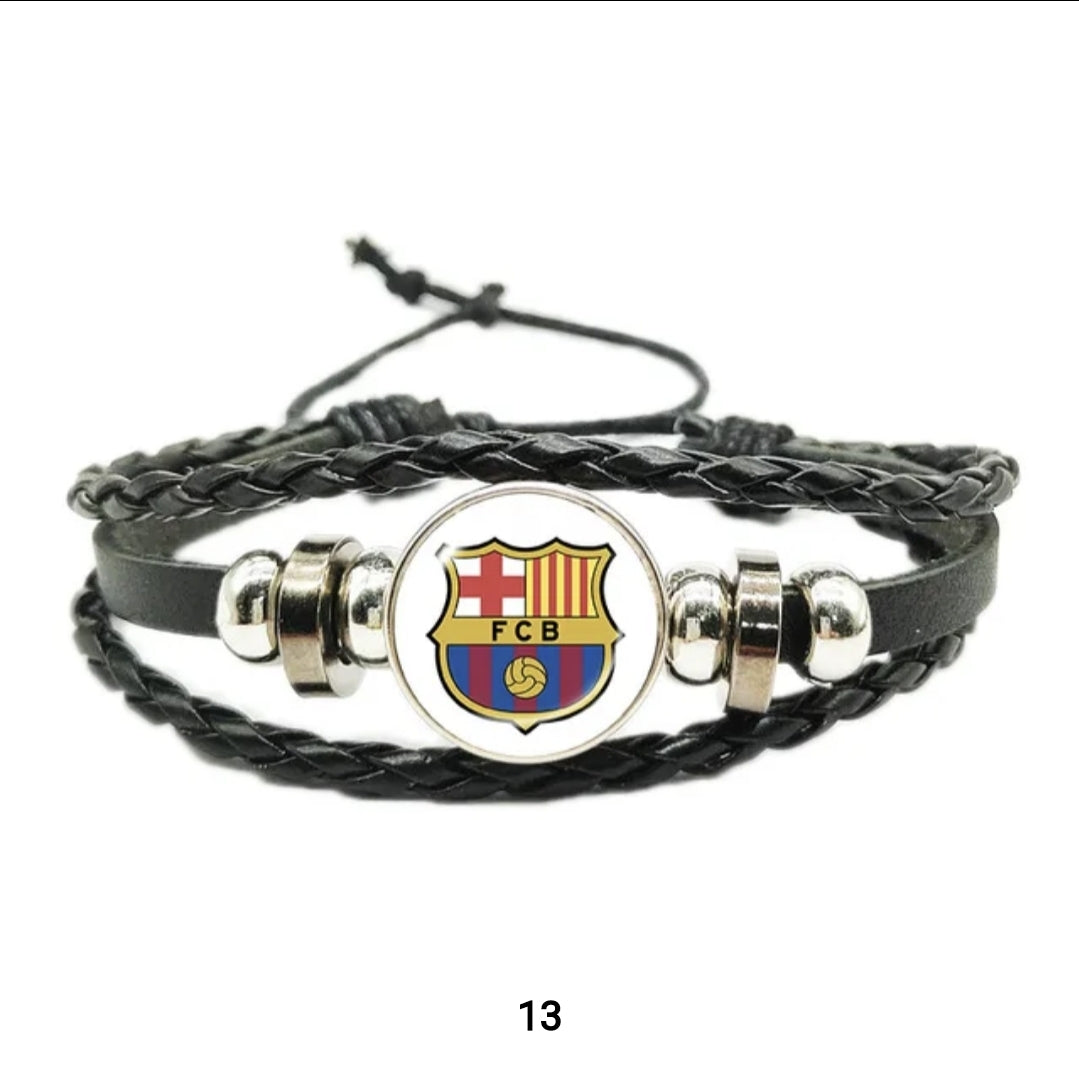 Leather cord bracelet with european clubs logo.